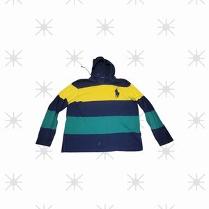 Polo by Ralph Lauren Striped Hoodie - Navy, Yellow, Green LITTLE CLOROX STAIN